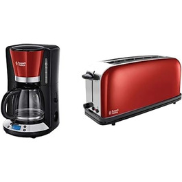 Цифровая кофеварка 1,25 л, до 10 чашек и тостер с длинным слотом и 6 уровнями мощности Russell Hobbs Colours+  