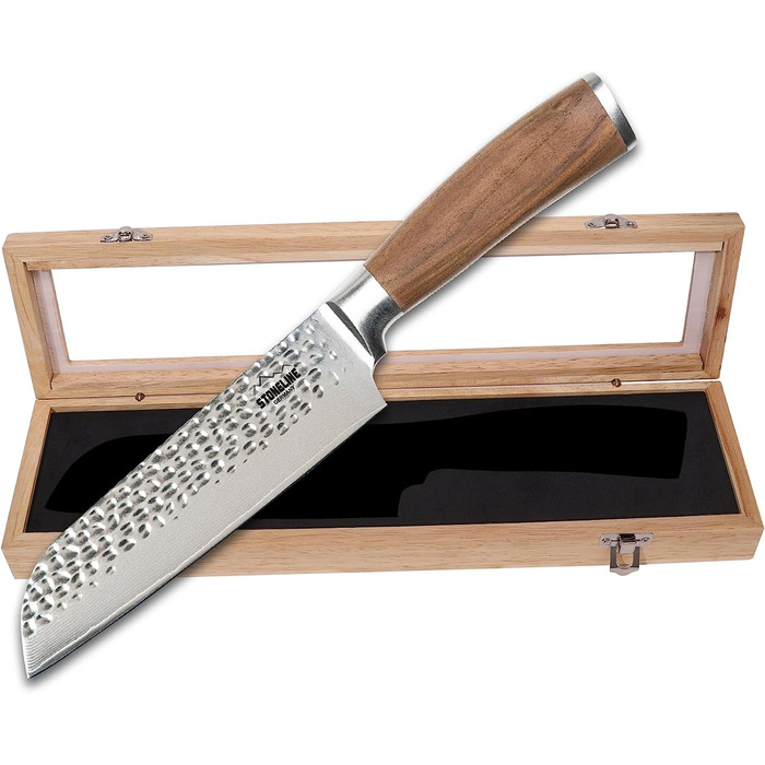 Поварской нож из дамасской стали 16.5 см, рукоять из грецкого ореха STONELINE