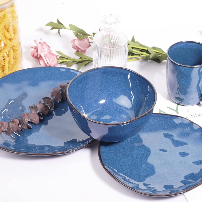 Набор столовой посуды на 4 человека 16 предметов из керамики, синий Mediterranean LIBWYS