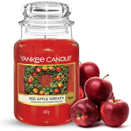 Ароматическая свеча в банке, время горения до 150 часов, венок из красного яблока Yankee Candle 