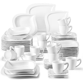 Комбинированный набор кремово-белой фарфоровой посуды из 60 предметов MALACASA 
