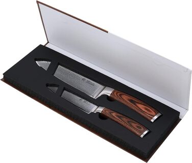 Поварской набор из 2 кухонных ножей из натуральной дамасской стали с ручкой из дерева пакка Wakoli Edib