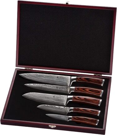 Набор из 5 ножей из японской дамасской стали с ручками из дерева пакка Series  EDIB Wakoli