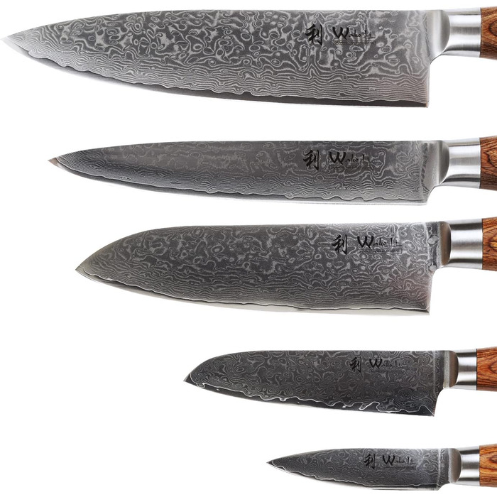 Набор ножей из дамасской стали с деревянными ручками с лезвиями длиной 8-20 см 67 слоев Wakoli Edib Pro