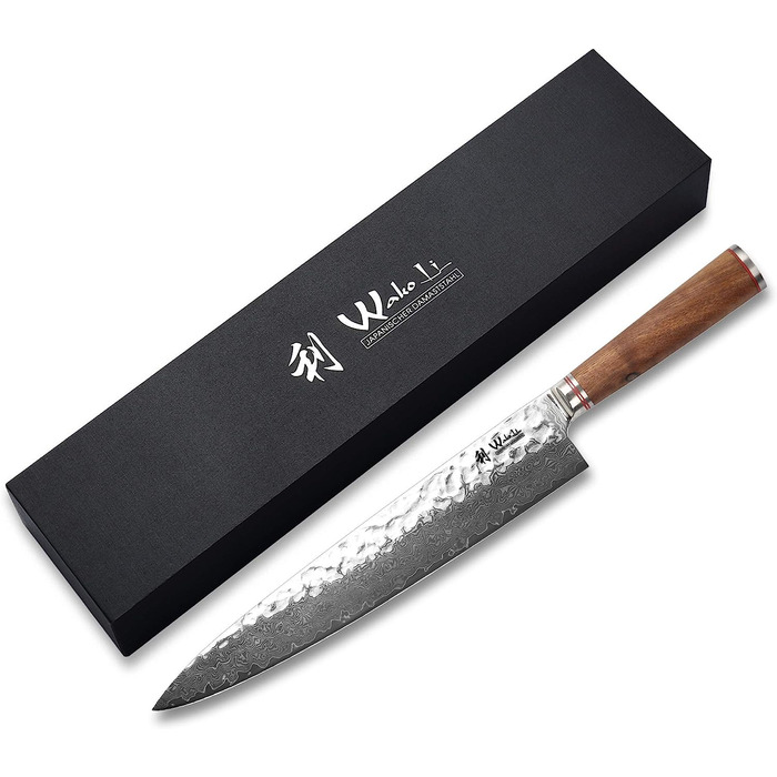 Профессиональный нож из натуральной дамасской стали с рукояткой из орехового дерева 25 см 67 слоев Wakoli
