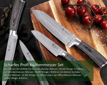 Набор из 4 профессиональных кухонных ножей из настоящей японской дамасской стали с ручками из дерева пакка Wakoli Edi