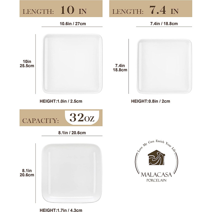 Набор фарфоровых тарелок из 12 предметов MALACASA