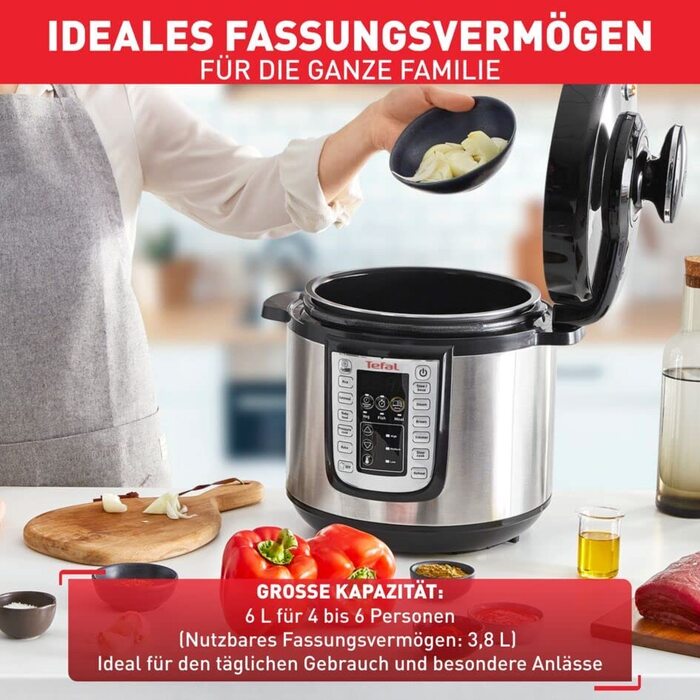 Мультиварка Tefal CY505E / 1200 Вт / 6 л / 25 программ / книга рецептов / нержавеющая сталь