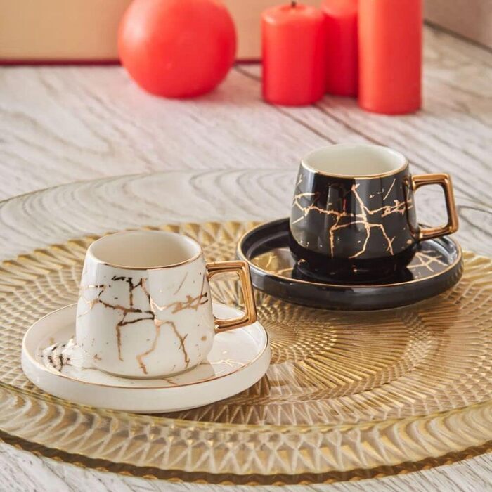 Набор чашек для кофе с блюдцами 4 предмета, фарфор Marble KARACA