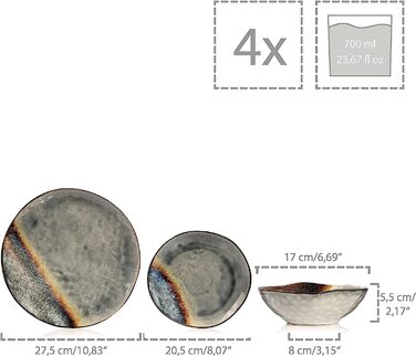 Набор столовой посуды из керамогранита на 4 персоны, 12 предметов Tekali Sänger