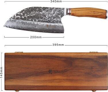 Профессиональный нож для шеф-повара из настоящей японской дамасской стали с черным молотком и ручкой из оливкового дерева 20 см  Wakoli Olive HS Series