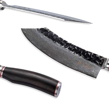 Профессиональный нож из натуральной дамасской стали с рукояткой из молота и натурального дерева 20 см Wakoli