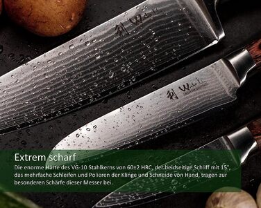 Профессиональный набор из 6 кухонных ножей из натуральной японской дамасской стали с деревянными ручками из пакки Wakoli Edib