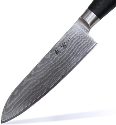 Профессиональный нож сантоку из настоящей японской дамасской стали с ручкой Micarta 16 см Wakoli
