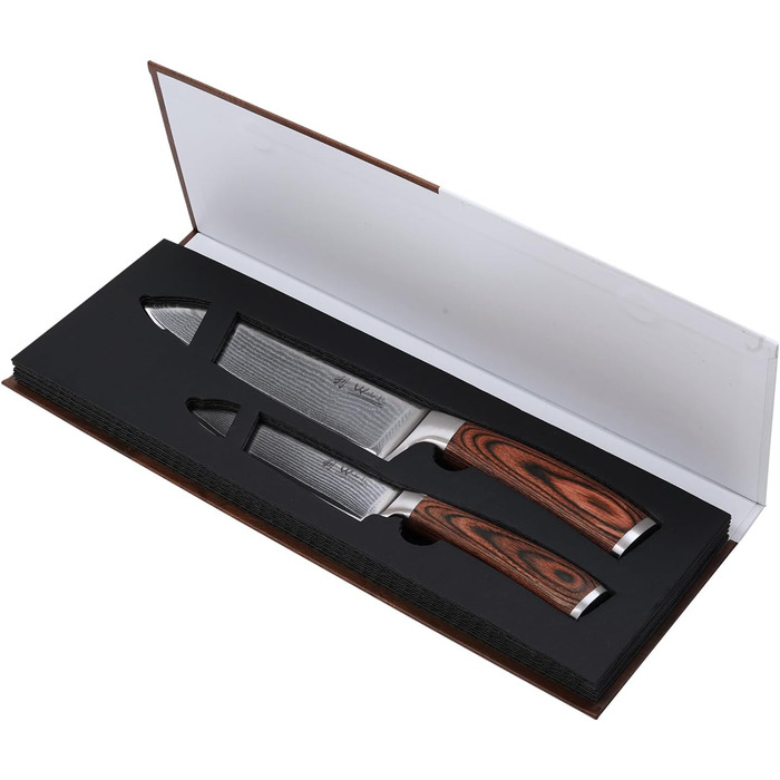 Поварской набор из 2 кухонных ножей из натуральной дамасской стали с ручкой из дерева пакка Wakoli Edib