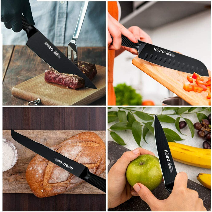 Набор HOBO, 12 ножей из нержавеющей стали + ножницы + точилка для ножей, с подставкой