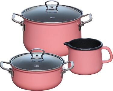 Набор кухонной посуды 3 предмета, эмалированный, розовый Riess 0520-114