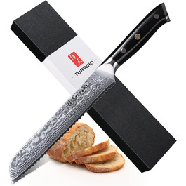 Хлебнй нож TURWHO из дамасской стали 20 см, профессиональнй хлебнй нож волнистой огранки, острй дамасский нож, японский VG-10 и ргономичная ручка G10