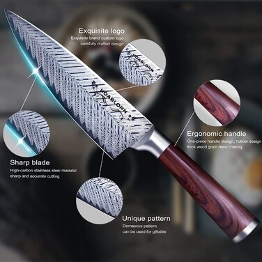 Набор HOABLORN Professional, 11 ножей из нержавеющей стали + ножницы + точилка для ножей, с подставкой и доской для нарезки