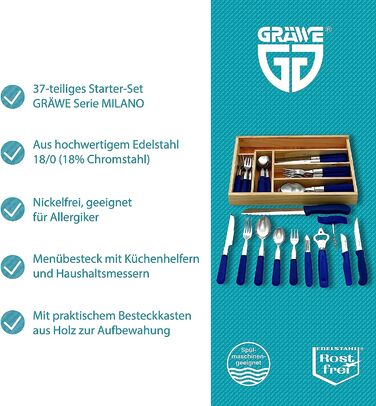 Набор столовых приборов в деревянном лотке на 6 человек, 37 предметов GRÄWE