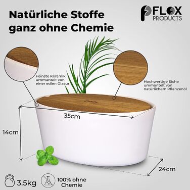 Керамическая хлебница FloX Products® с дубовой разделочной доской, 35 x 24 x 14 см