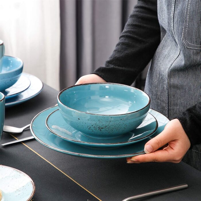 Набор посуды из керамогранита на 8 персон, 32 предмета, цвет синий Vancasso