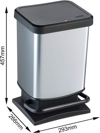 Мусорный контейнер 20 л с крышкой, 29,3 x 26,6 x 45,7 см, пластик, серебристый металлик  Rotho Paso