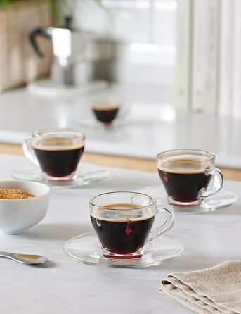 Набор из 4 чашек для кофе с блюдцами Vetro Rosso Bialetti