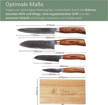 Набор из 4 ножей из дамасской стали с деревянными ручками и деревянной коробкой Wakoli Edib Pro
