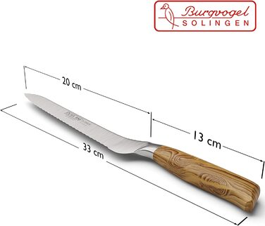 Нож для хлеба Burgvogel из нержавеющей стали, рукоять из оливкового дерева, 20 см