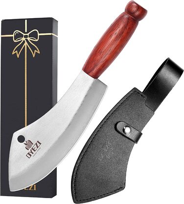 Нож-топорик для мяса OYEZI из нержавеющей стали, кожаные ножны, 18 см